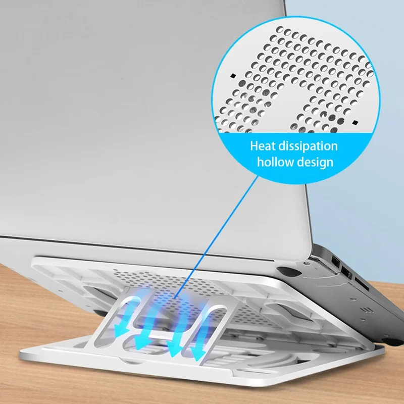 Bærbar højdejusterbar laptop køleplade, roterbar ståplade til bærbar computer, holder til telefon - Hvid