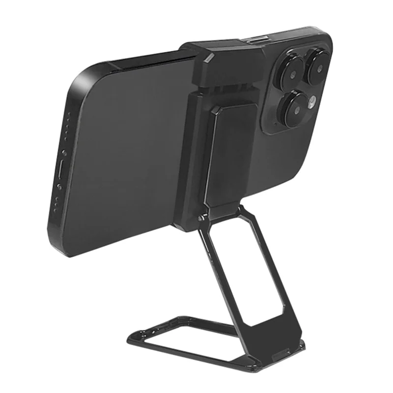 Folding Metal Desktop Phone Kickstand 360-Degree Rotating Zinc Alloy Cell Phone Back Clip Stand - Black