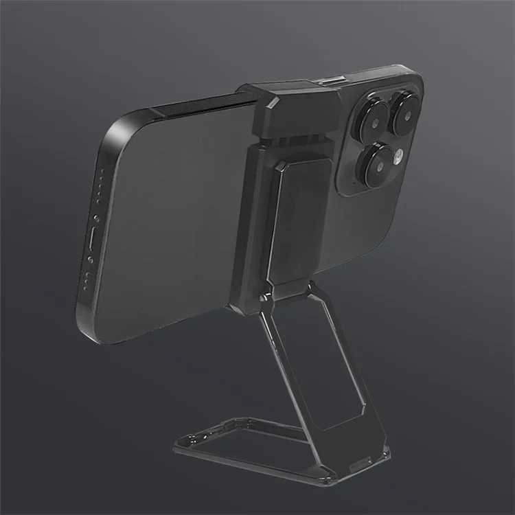 Folding Metal Desktop Phone Kickstand 360-Degree Rotating Zinc Alloy Cell Phone Back Clip Stand - Black