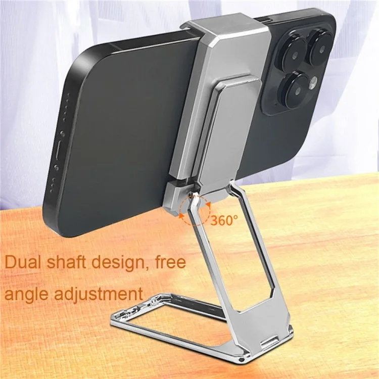 Folding Metal Desktop Phone Kickstand 360-Degree Rotating Zinc Alloy Cell Phone Back Clip Stand - Black