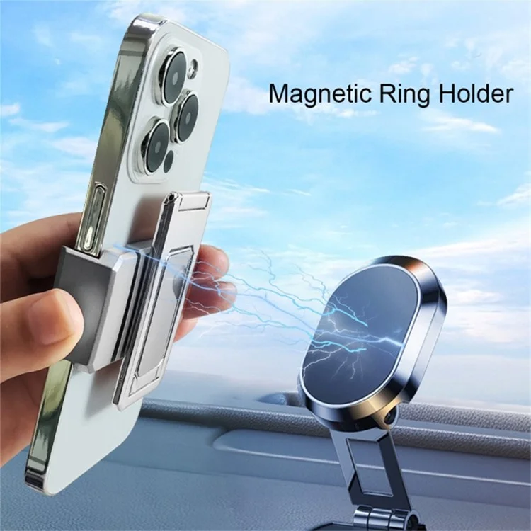 Folding Metal Desktop Phone Kickstand 360-Degree Rotating Zinc Alloy Cell Phone Back Clip Stand - Black