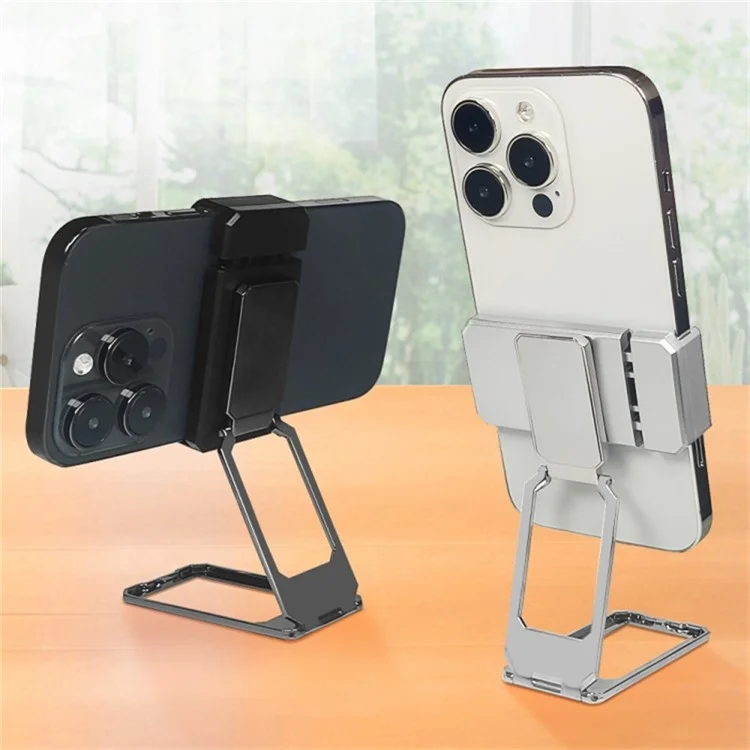 Folding Metal Desktop Phone Kickstand 360-Degree Rotating Zinc Alloy Cell Phone Back Clip Stand - Black