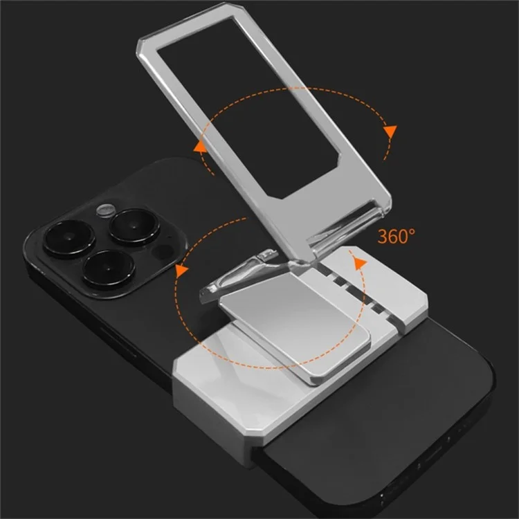 Folding Metal Desktop Phone Kickstand 360-Degree Rotating Zinc Alloy Cell Phone Back Clip Stand - Black