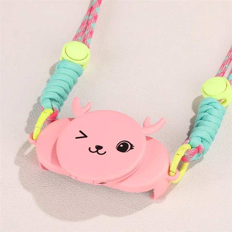 Téléphone Crossbody Lanyard Rotary Back Clamp Phone Holder Nylon Braided Shoulder Strap with Makeup Mirror Stand - Rose