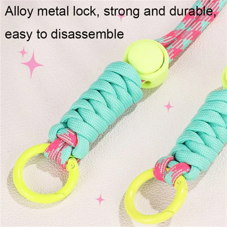 Téléphone Crossbody Lanyard Rotary Back Clamp Phone Holder Nylon Braided Shoulder Strap with Makeup Mirror Stand - Rose
