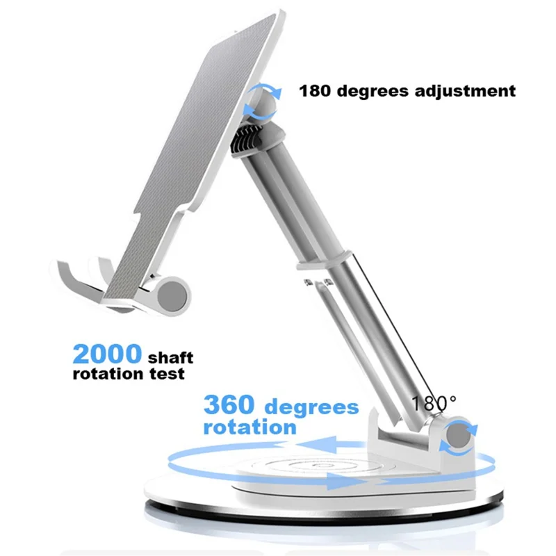 CCT22 Dual Tube Desktop Folding Cell Phone Stand ABS+Silicone Rotating Mobile Phone Holder - White