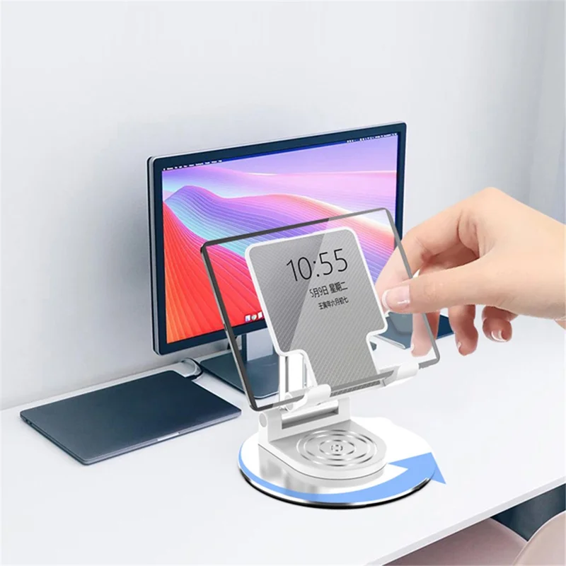 CCT22 Dual Tube Desktop Folding Cell Phone Stand ABS+Silicone Rotating Mobile Phone Holder - White