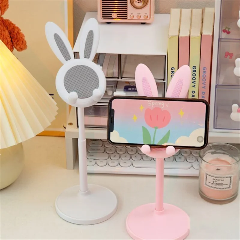 Cute Rabbit Phone Tablet Bracket Desktop Adjustable Cellphone Holder Stand for Devices within 10-inch - Blue