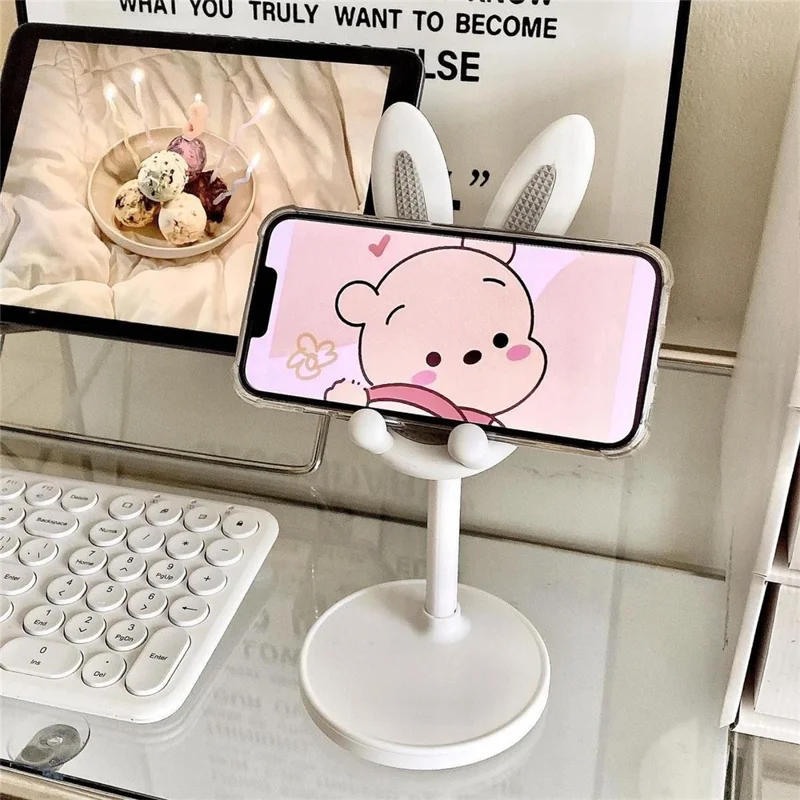 Cute Rabbit Phone Tablet Bracket Desktop Adjustable Cellphone Holder Stand for Devices within 10-inch - Blue