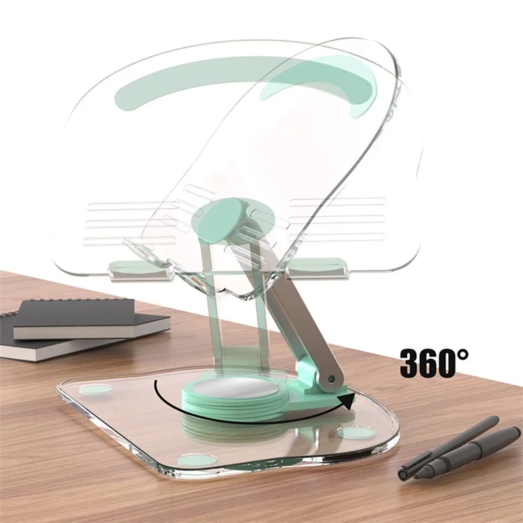 Acrylic Tablet Phone Stand Foldable Anti-Slip Transparent Tablet Holder with 360 Rotating Base - Green