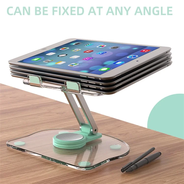 Acrylic Tablet Phone Stand Foldable Anti-Slip Transparent Tablet Holder with 360 Rotating Base - Green