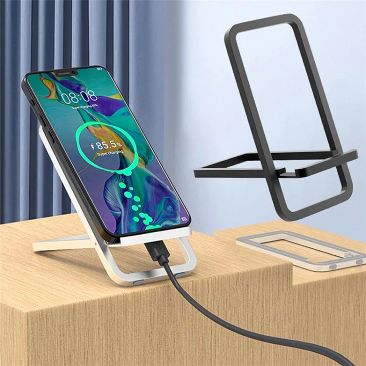 Cell Phone Stand Foldable Aluminum Alloy Adjustable Holder Phone Holder for Desk - Silver