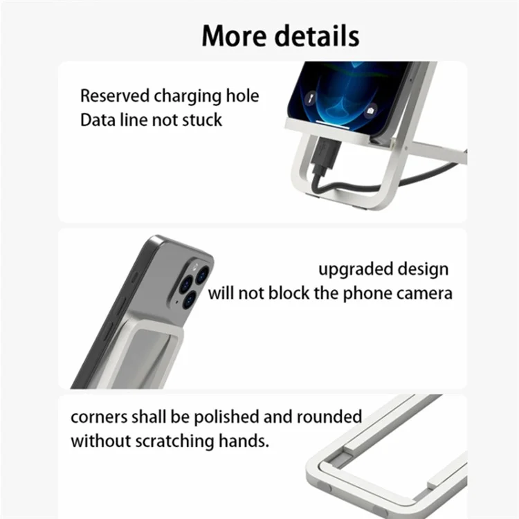 Cell Phone Stand Foldable Aluminum Alloy Adjustable Holder Phone Holder for Desk - Silver