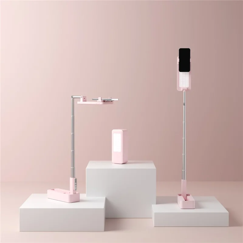 V10 Integrate Cell Phone Holder Multifunctional Live Streaming Fill Light Cell Phone Clip - Pink