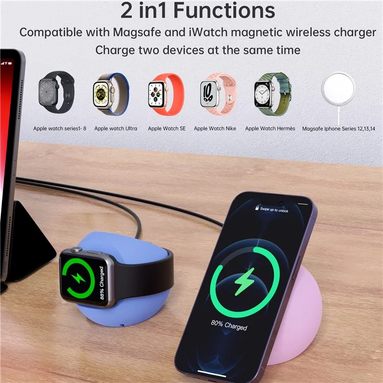 CHOETECH H050 Silicone Telefone Stand Stand Compatível Com Iphone 14 / 13 / 12 Série, Iwatch Charger Titular - Azul