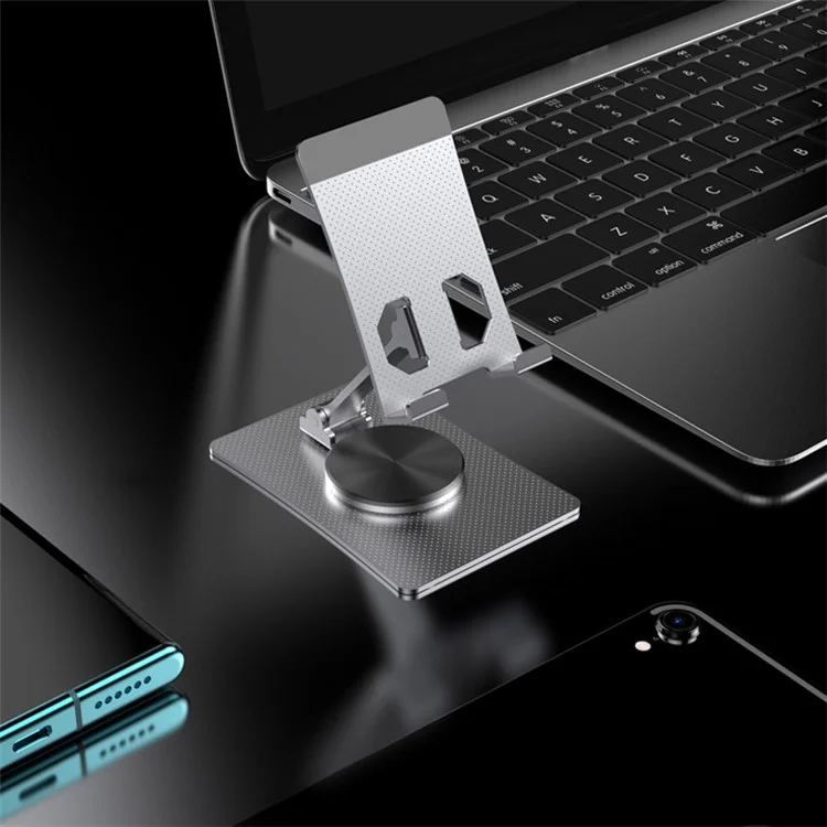 025 Aluminum Alloy Adjustable Stand Foldable Desktop Holder for 4.7 - 12 inch Smartphones, Tablets, e-Readers - Silver