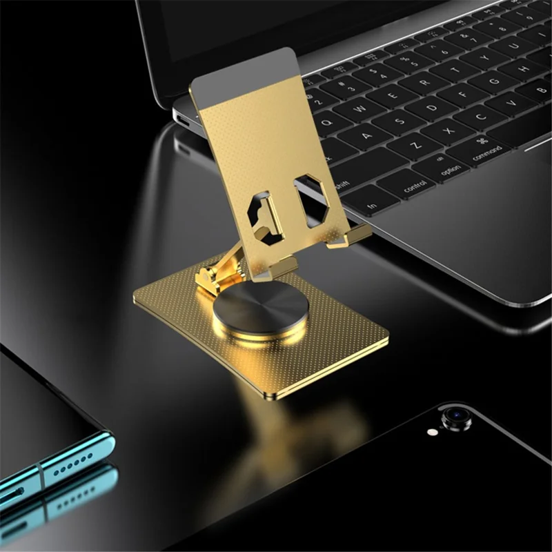 025 Soporte ajustable de aleación de aluminio Plegable Soporte de escritorio para smartphones de 4.7 - 12 pulgadas, tabletas, lectores electrónicos - Oro