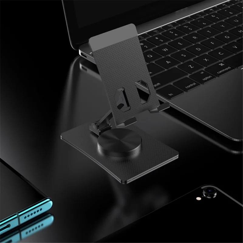 025 Support de bureau pliable en alliage d'aluminium réglable pour smartphones de 4,7 à 12 pouces, tablettes, liseuses électroniques - Noir