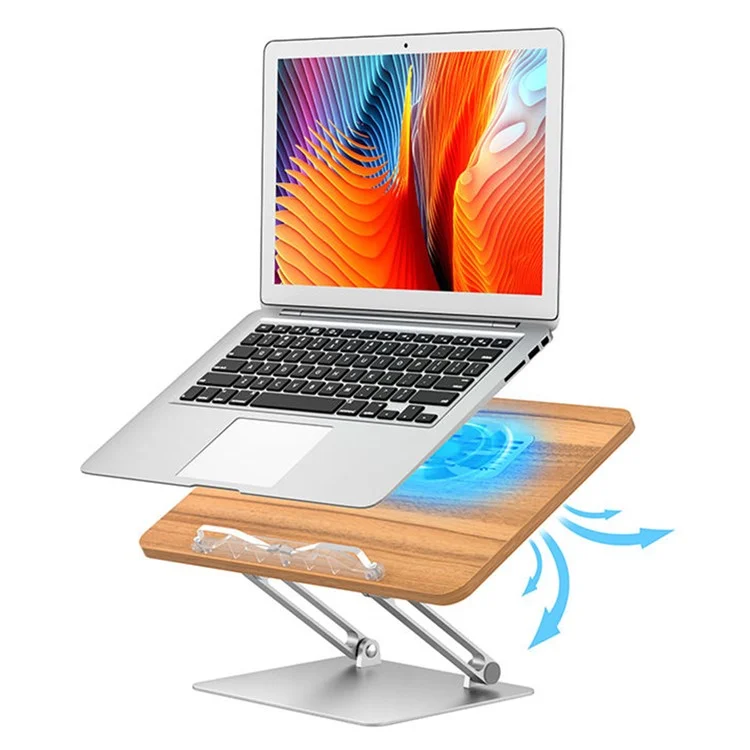 BG-4F Metal+MDF Tragbarer Tablet-Ständer mit verstellbarer Höhe, faltbarer Laptop-Halter mit Kühlventilator, Buchklemmen