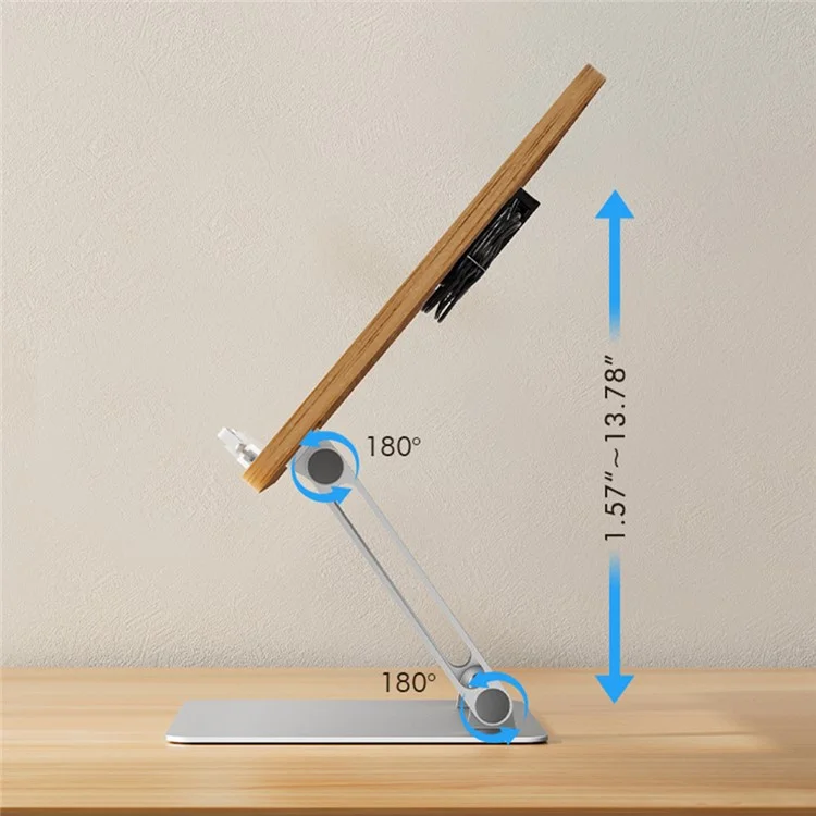 BG-4F Metal+MDF Tragbarer Tablet-Ständer mit verstellbarer Höhe, faltbarer Laptop-Halter mit Kühlventilator, Buchklemmen