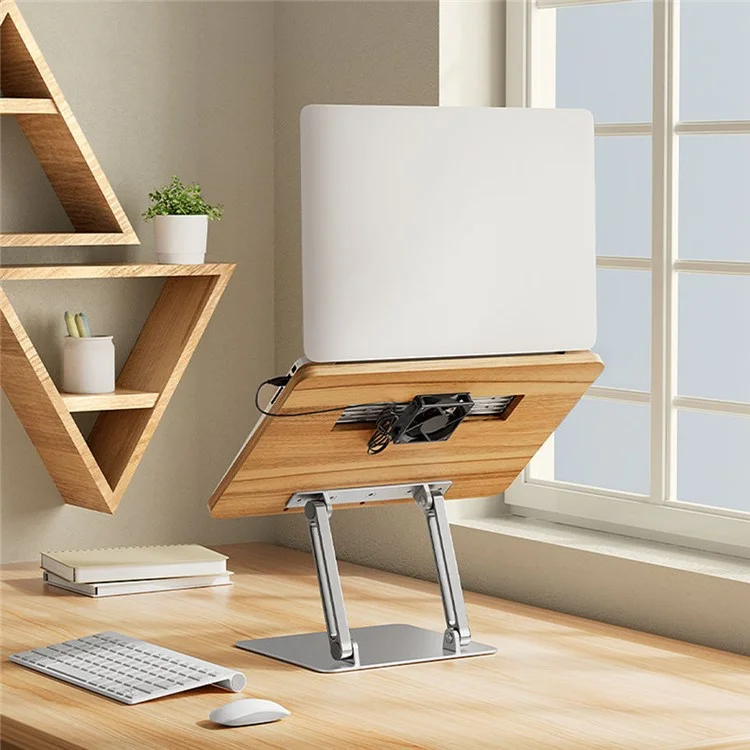 BG-4F Metal+MDF Tragbarer Tablet-Ständer mit verstellbarer Höhe, faltbarer Laptop-Halter mit Kühlventilator, Buchklemmen