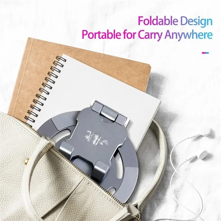 G60 Portable Phone Stand Folding 360-Degree Rotating Desktop Cell Phone Holder, L Size - Silver