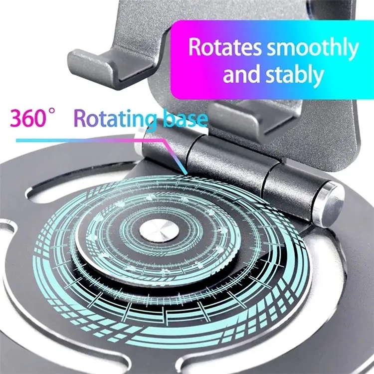 G60 Portable Phone Stand Folding 360-Degree Rotating Desktop Cell Phone Holder, L Size - Silver