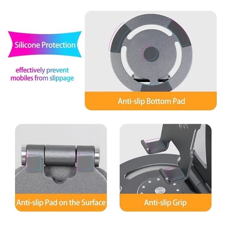 G60 Portable Phone Stand Folding 360-Degree Rotating Desktop Cell Phone Holder, L Size - Silver