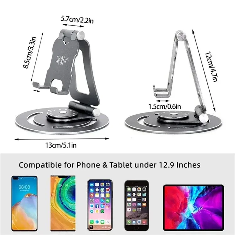 G60 Portable Phone Stand Folding 360-Degree Rotating Desktop Cell Phone Holder, L Size - Silver