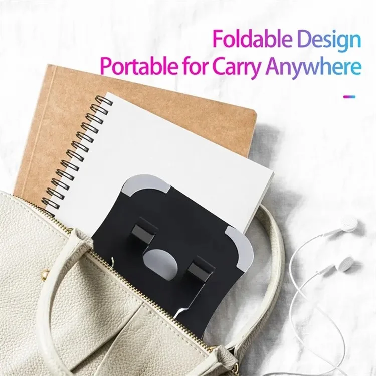 G61 Portable Folding Cell Phone Stand for iPhone 16 / 16 Plus / 16 Pro / 16 Pro Max 360-Degree Rotating Desktop Aluminum Alloy Phone Holder - Black