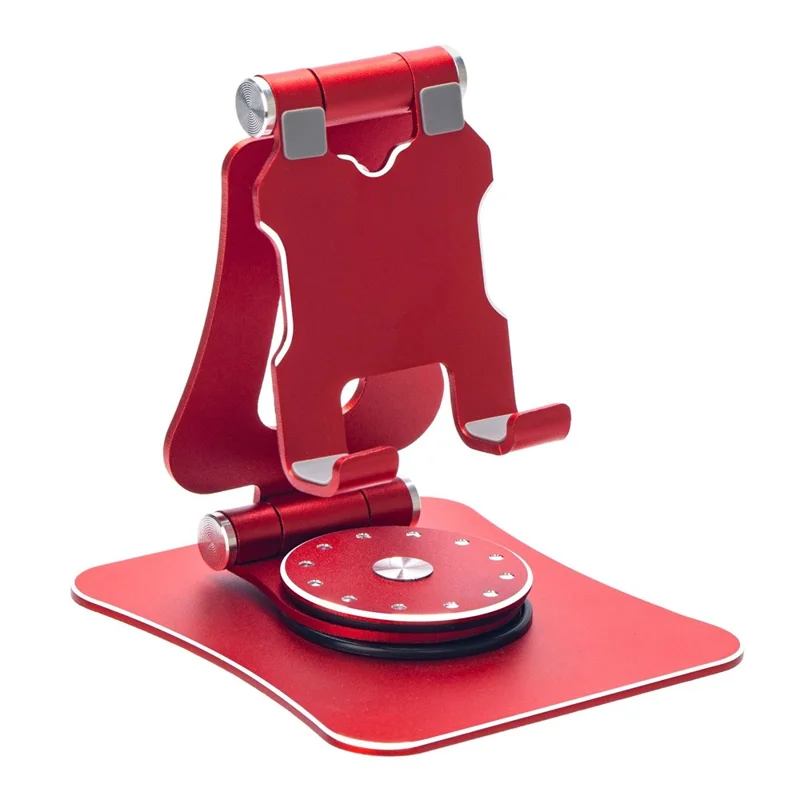 G63 Desktop Mini Folding Cell Phone Stand for iPhone 16 / 16 Plus / 16 Pro / 16 Pro Max 360-Degree Rotating Portable Metal Phone Holder - Red