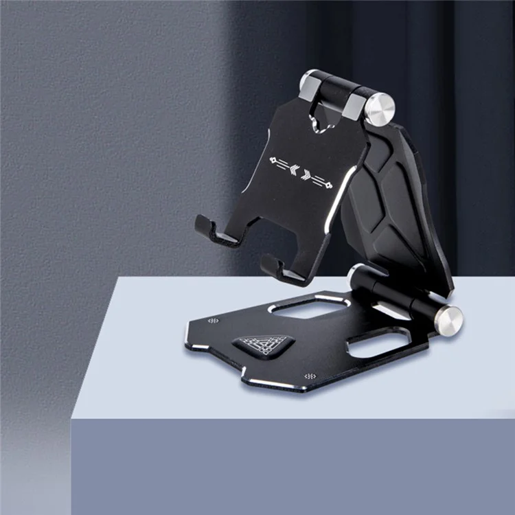 G52 Small Size Folding Phone Stand für iPhone 16 / 16 Plus / 16 Pro / 16 Pro Max Aluminiumlegierung Verstellbarer Desktop-Smartphone-Halter - Schwarz