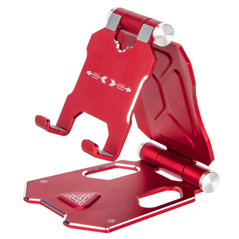 G52 Small Size Folding Phone Stand for iPhone 16 / 16 Plus / 16 Pro / 16 Pro Max Aluminum Alloy Adjustable Desktop Cellphone Bracket - Red