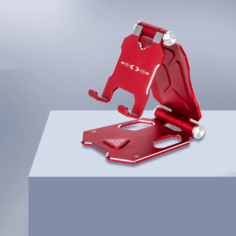 G52 Small Size Folding Phone Stand for iPhone 16 / 16 Plus / 16 Pro / 16 Pro Max Aluminum Alloy Adjustable Desktop Cellphone Bracket - Red