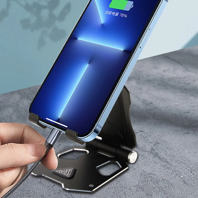 G52 Small Size Folding Phone Stand for iPhone 16 / 16 Plus / 16 Pro / 16 Pro Max Aluminum Alloy Adjustable Desktop Cellphone Bracket - Red