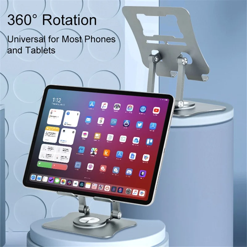 G68 Desktop Faltbarer Telefonständer Tablet für iPhone 16 / 16 Plus / 16 Pro / 16 Pro Max Aluminiumlegierung 360-Grad drehbar Tablet-Halter - Silber