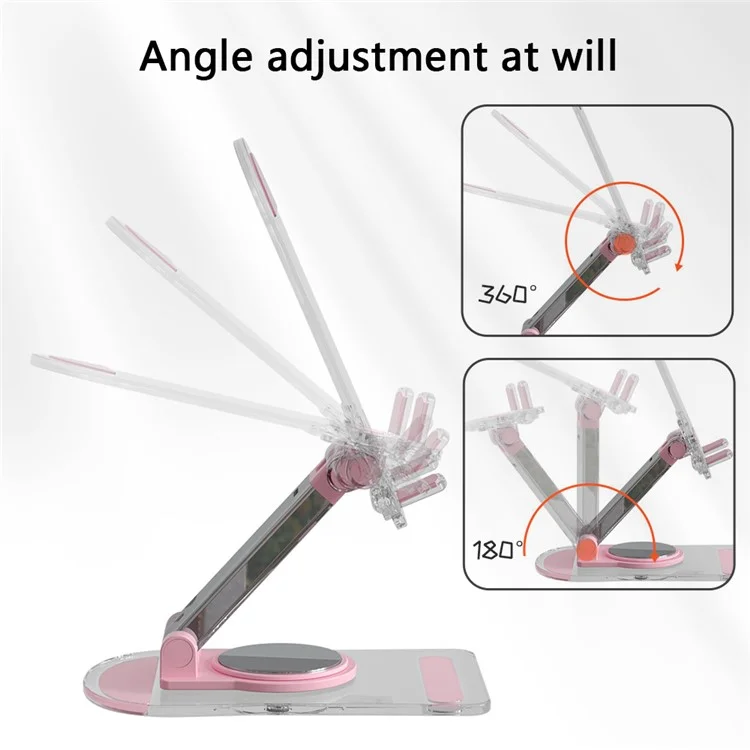 Transparent Acrylic Cell Phone Holder for iPhone 16 / 16 Plus / 16 Pro / 16 Pro Max Desktop Stand Non-Slip Phone Tablet Bracket - Pink
