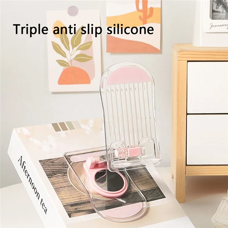 Transparent Acrylic Cell Phone Holder for iPhone 16 / 16 Plus / 16 Pro / 16 Pro Max Desktop Stand Non-Slip Phone Tablet Bracket - Pink