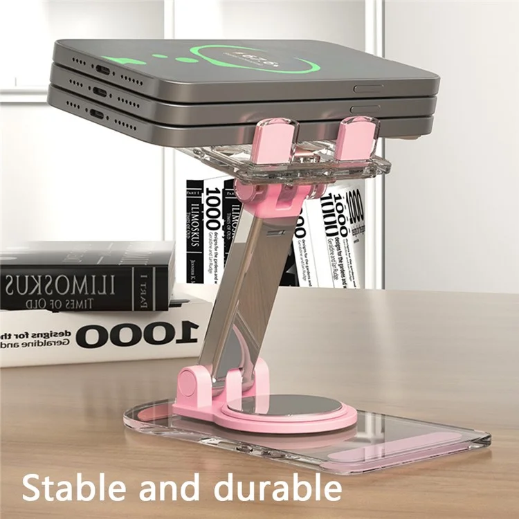 Transparent Acrylic Cell Phone Holder for iPhone 16 / 16 Plus / 16 Pro / 16 Pro Max Desktop Stand Non-Slip Phone Tablet Bracket - Pink