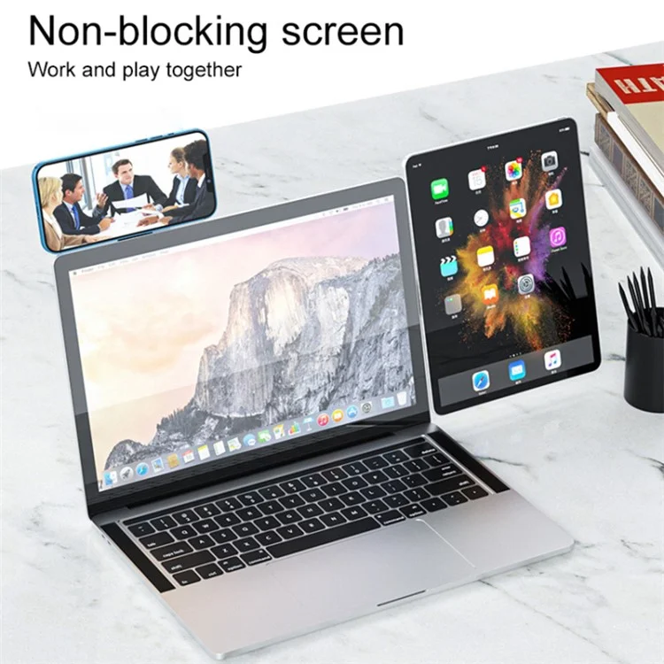 Laptop Side Mount Magnetic Phone Holder Aluminum Alloy Dual Screen Laptop Phone Holder - Silver
