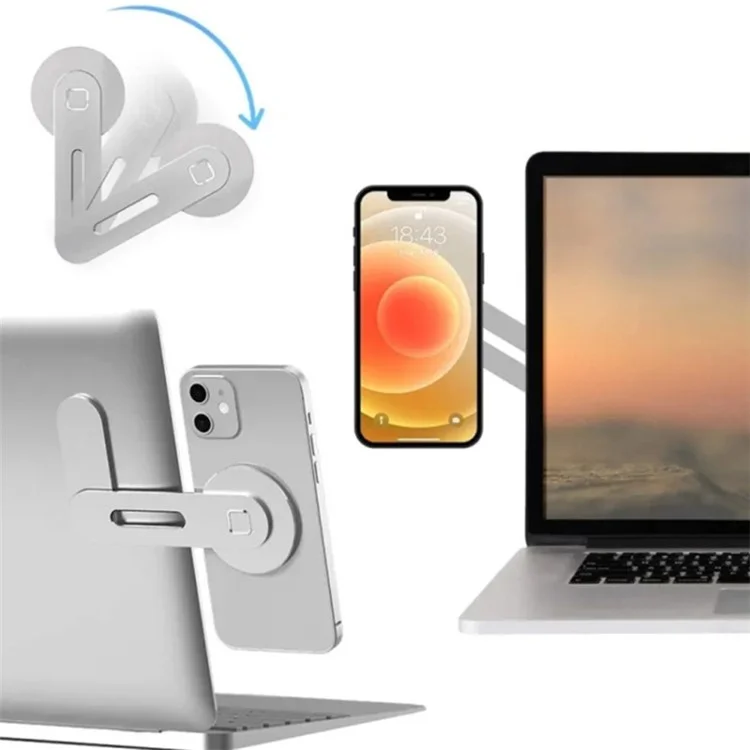 Magnetic Laptop Phone Holder Aluminum Alloy Portable Computer Expansion Bracket - Silver