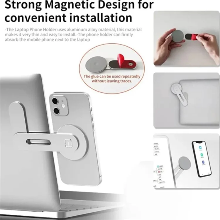 Magnetic Laptop Phone Holder Aluminum Alloy Portable Computer Expansion Bracket - Silver