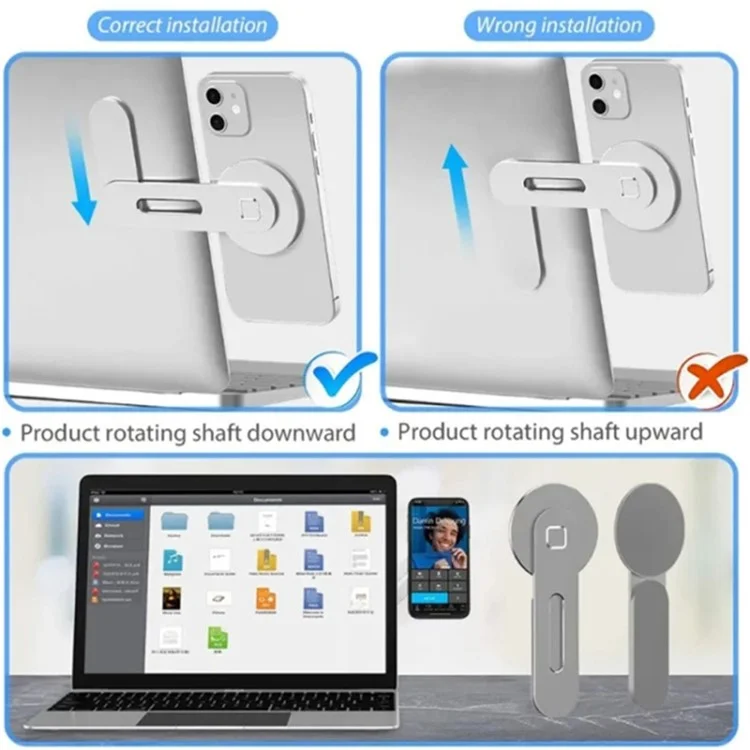 Magnetic Laptop Phone Holder Aluminum Alloy Portable Computer Expansion Bracket - Silver