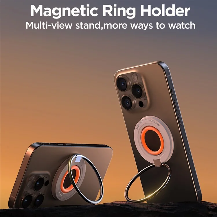 JOYROOM JR-ZS383 Magnetic Kickstand Compatible with Magsafe Grip Phone Holder Finger Ring Stand - White Orange