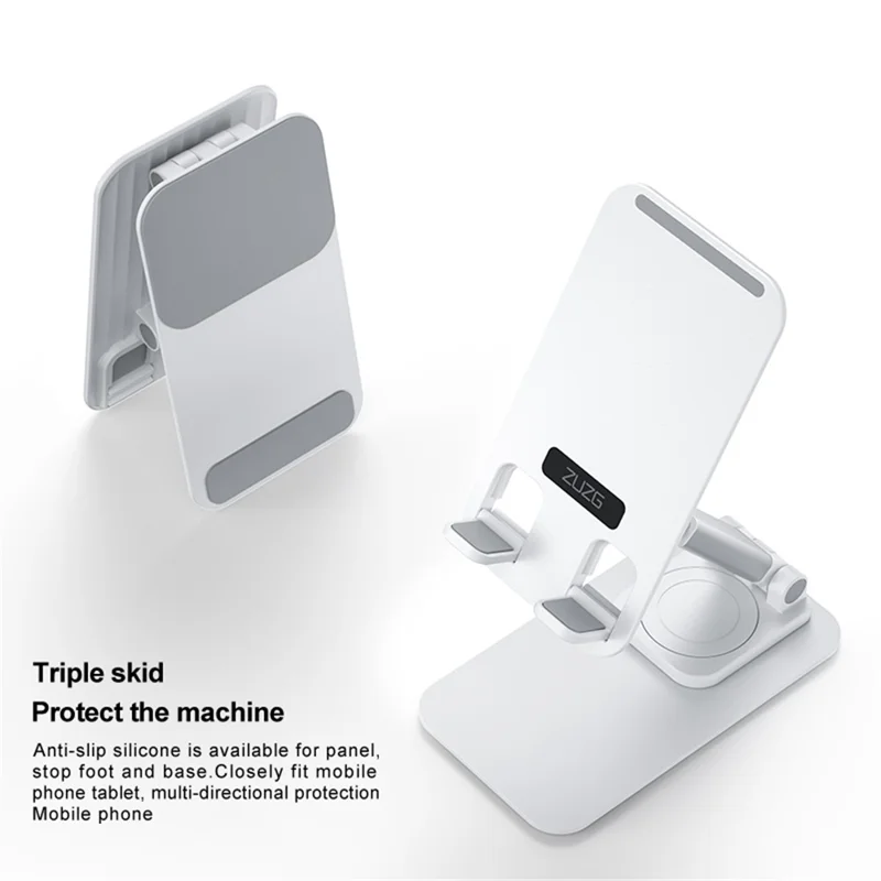 ZUZG Z16S Folding Desktop Mobile Phone Holder for iPhone 16 / 16 Plus / 16 Pro / 16 Pro Max 360 Degree Rotating Metal ABS Mobile Phone Mount Stand
