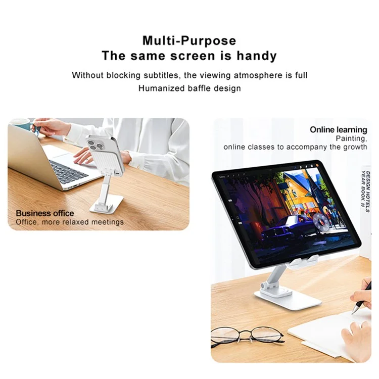 ZUZG Z16S Folding Desktop Mobile Phone Holder for iPhone 16 / 16 Plus / 16 Pro / 16 Pro Max 360 Degree Rotating Metal ABS Mobile Phone Mount Stand