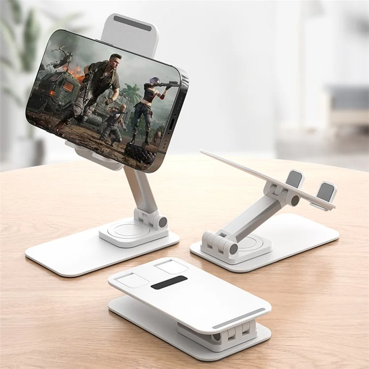 ZUZG Z16S Folding Desktop Mobile Phone Holder for iPhone 16 / 16 Plus / 16 Pro / 16 Pro Max 360 Degree Rotating Metal ABS Mobile Phone Mount Stand