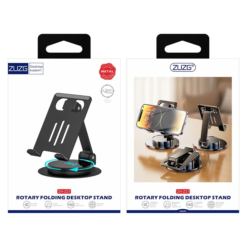 ZUZG Z21 Adjustable Desktop Phone Mount for iPhone 16 / 16 Plus / 16 Pro / 16 Pro Max Carbon Steel Rotary Foldable Phone Tablet Stand Holder