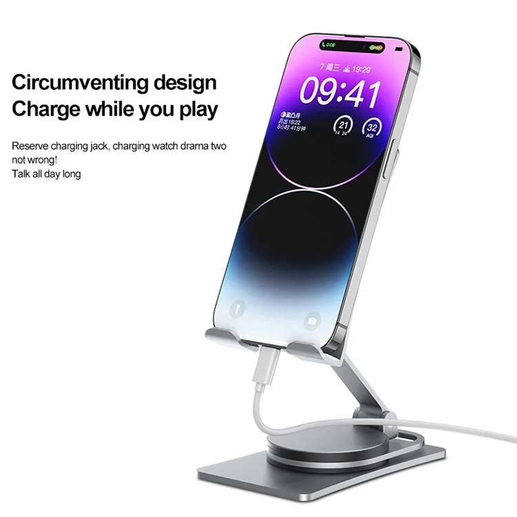 ZUZG Z18 Alloy Phone Holder for iPhone 16 / 16 Plus / 16 Pro / 16 Pro Max 360° Rotary Desk Mount Stand for Mobile Phone Tablet