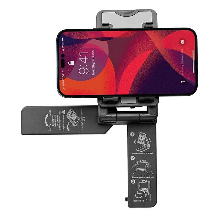 Soporte de escritorio para teléfono celular 707, ventilador de teléfono, accesorio de selfie para videoblogs, conveniente para iPhone 16 / 16 Plus / 16 Pro / 16 Pro Max - Negro